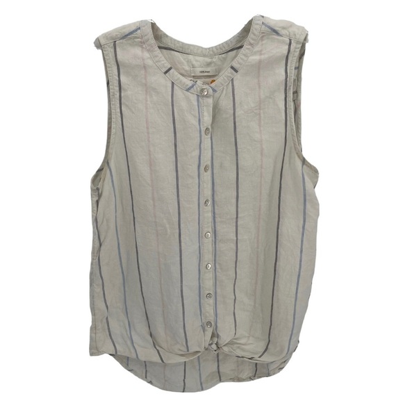 C&C California Striped Linen Button Sleeveless Top White Blue Size small - Picture 1 of 9